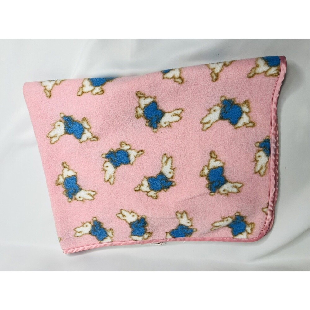 Vtg Quiltex Peter Rabbit Beatrix Potter Crib Blanket Satin Edge & Bunny Soft